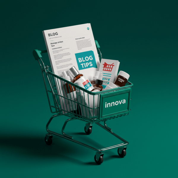 Tienda online y blog integrados con elementos de libro antiguo y carrito de compra